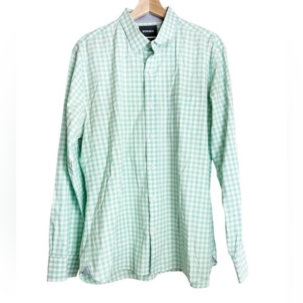 Bonobos plaid gingham button down casual shirt in mint green XL